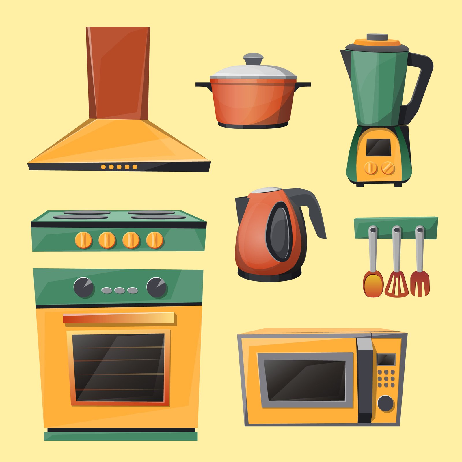 Vector cartoon set of household kitchen appliances